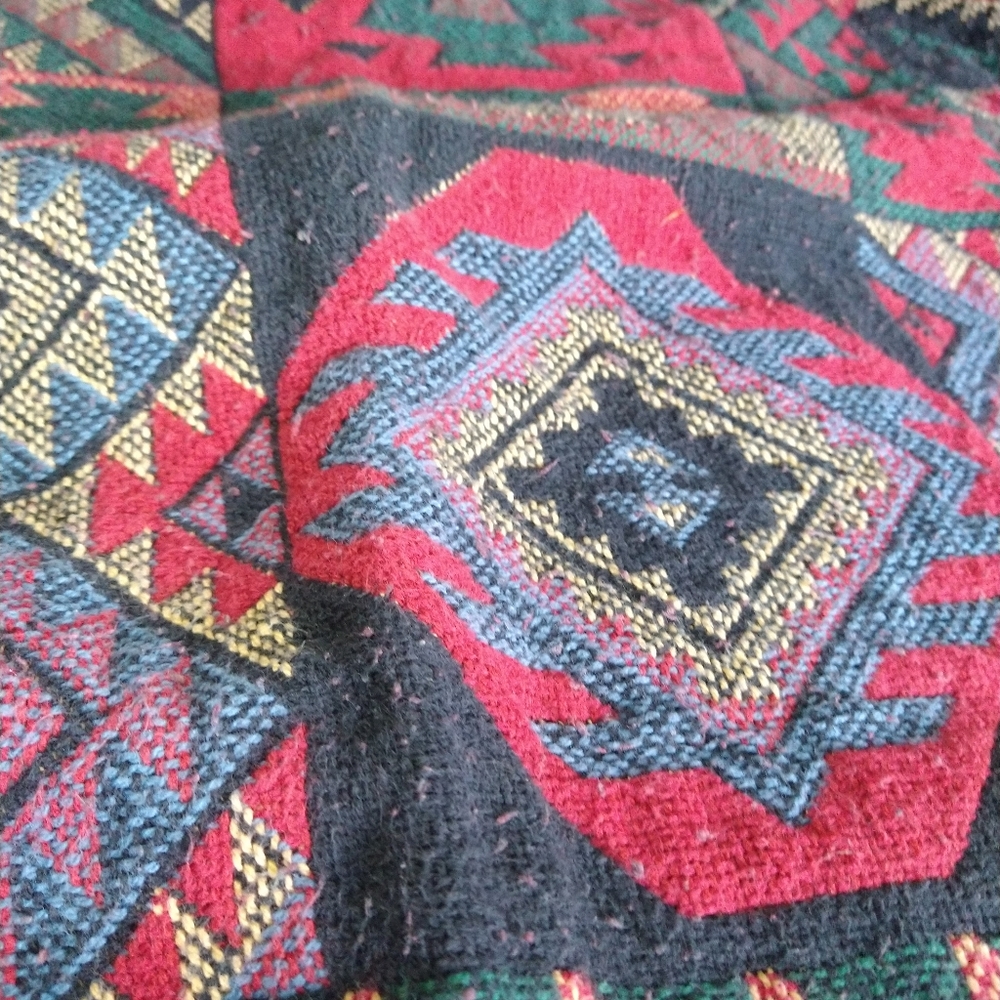 Vintage Aztec Geometric Abstract Navajo Print Pattern Tapestry Blanket Rug Pants - Picture 3 of 4